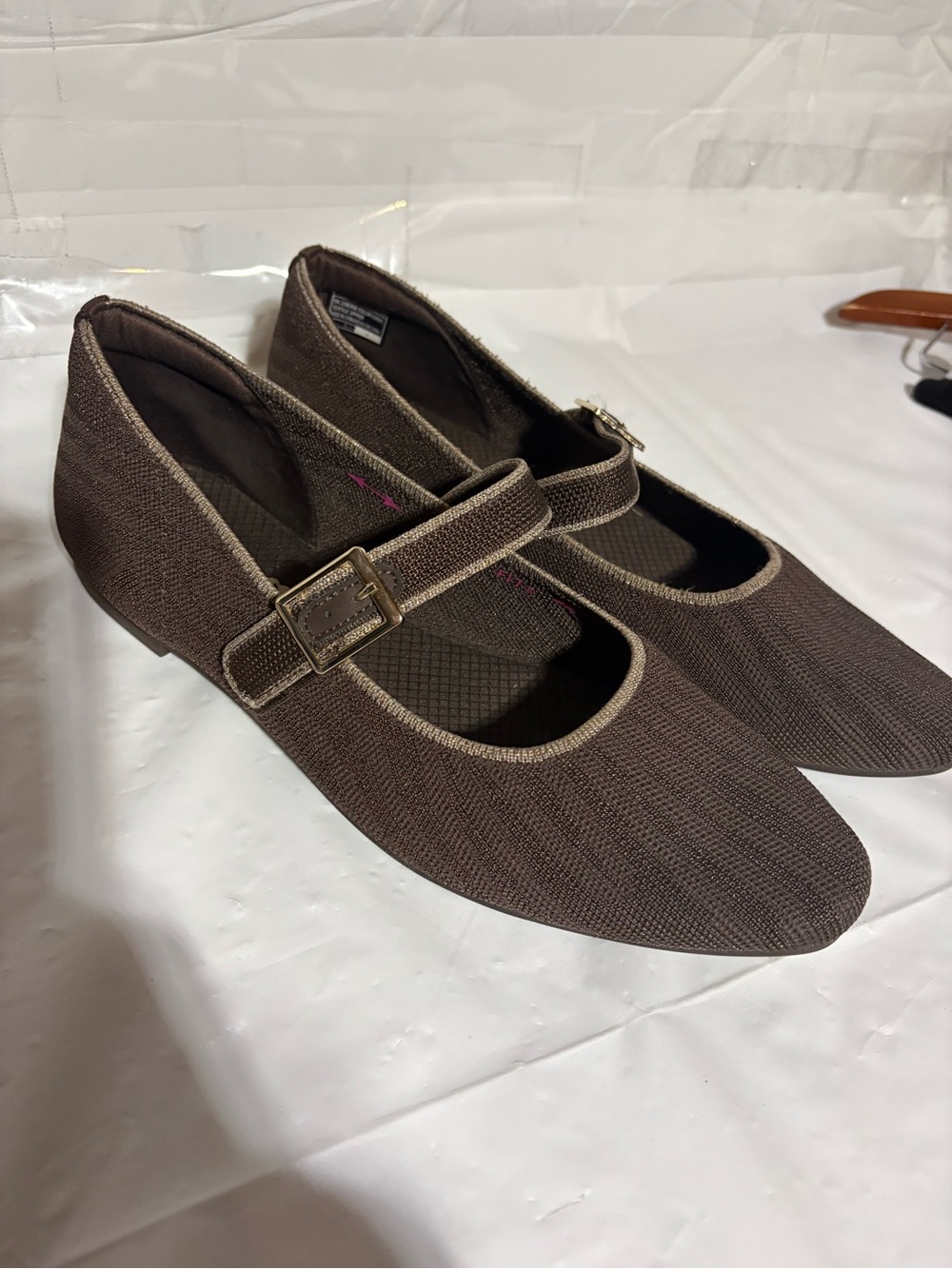 Skechers Brown Textured Mary Jane Flats with Buckle Strap
